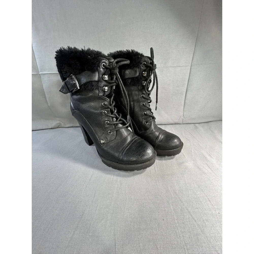 G by Guess Faux Fur‎ Trim Black Boots Women's 7M